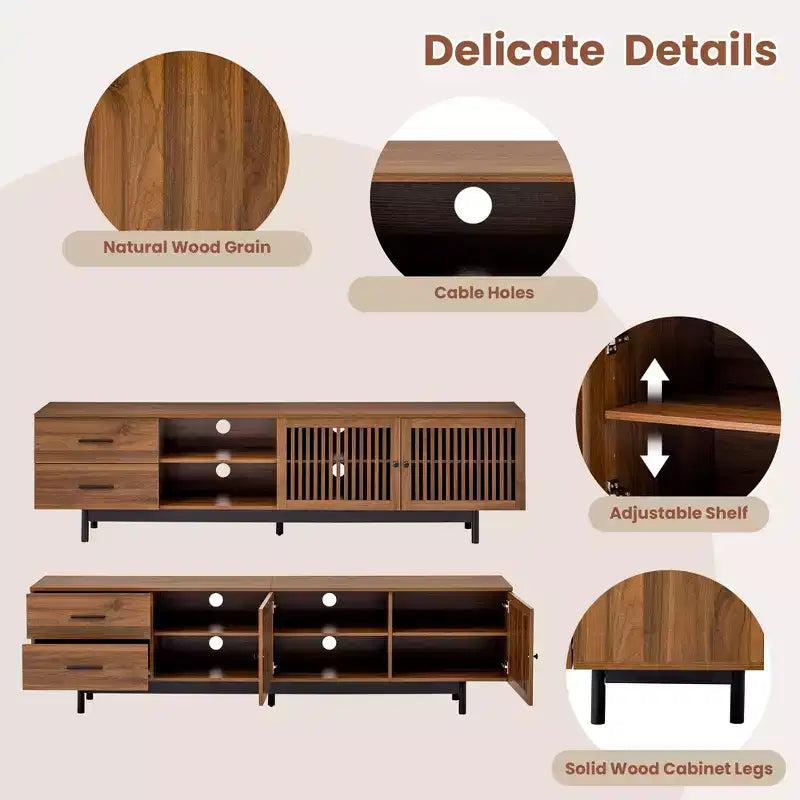 78 Fluted TV Stand for TVs Up to 85, Mid Century Modern Entertainment Center with Storage Drawers & Soft-Closing Door