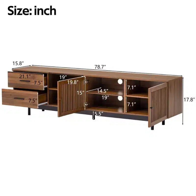 78 Fluted TV Stand for TVs Up to 85, Mid Century Modern Entertainment Center with Storage Drawers & Soft-Closing Door
