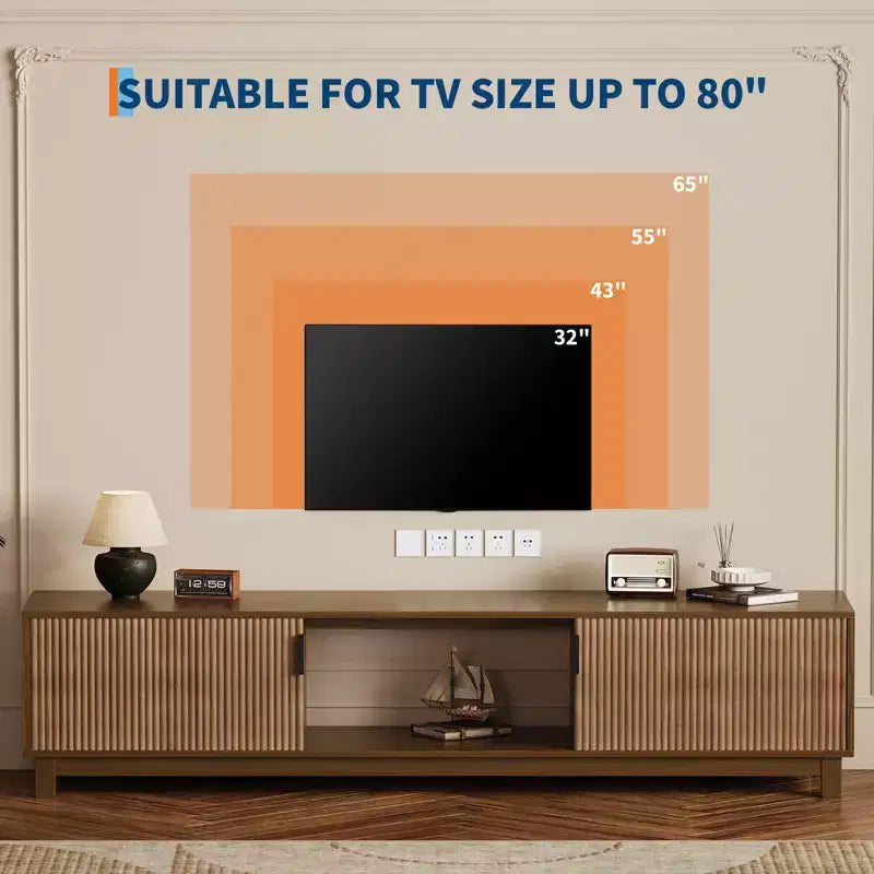 70 Fluted TV Stand in Walnut for TVs up to 75 - Mid-Century Modern Media Console with Hidden Storage, Adjustable Shelves and Cable Management
