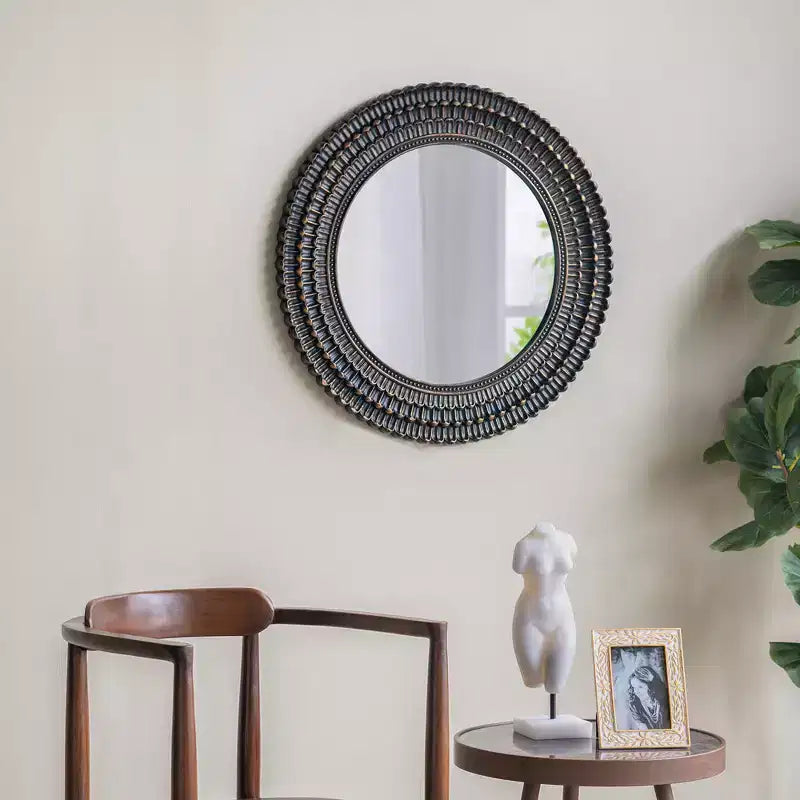 GDFStudio Aurelia Wood Sculpted Round Wall Accent Mirror