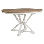 Farmhouse Extendable Round Dining Set for 4, Kitchen Dining Table Set with 4 Upholstered Dining Chairs for Dining Room