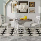 Farmhouse Extendable Round Dining Set for 4, Kitchen Dining Table Set with 4 Upholstered Dining Chairs for Dining Room