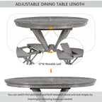 Farmhouse Extendable Round Dining Set for 4, Kitchen Dining Table Set with 4 Upholstered Dining Chairs for Dining Room