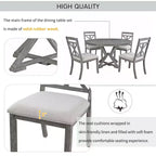 Farmhouse Extendable Round Dining Set for 4, Kitchen Dining Table Set with 4 Upholstered Dining Chairs for Dining Room