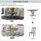 Farmhouse Extendable Round Dining Set for 4, Kitchen Dining Table Set with 4 Upholstered Dining Chairs for Dining Room