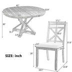 Farmhouse Extendable Round Dining Set for 4, Kitchen Dining Table Set with 4 Upholstered Dining Chairs for Dining Room