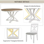 Farmhouse Extendable Round Dining Set for 4, Kitchen Dining Table Set with 4 Upholstered Dining Chairs for Dining Room