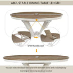 Farmhouse Extendable Round Dining Set for 4, Kitchen Dining Table Set with 4 Upholstered Dining Chairs for Dining Room