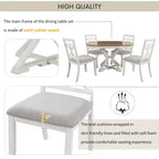 Farmhouse Extendable Round Dining Set for 4, Kitchen Dining Table Set with 4 Upholstered Dining Chairs for Dining Room