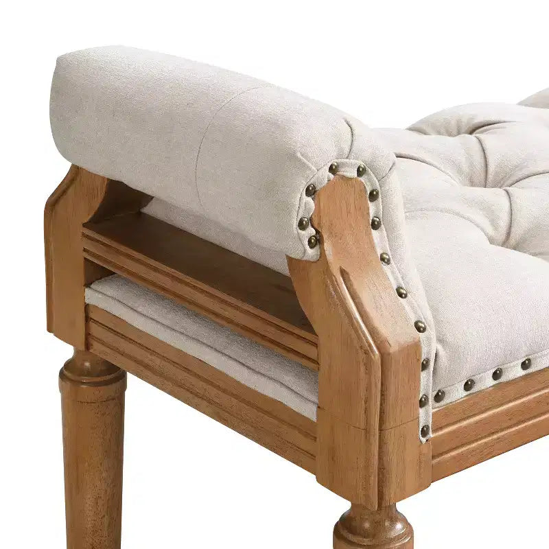 Upholstered Bed Bench Classic Button-Tufted Ottoman Mid-Century Entryway Shoe Bench Padded Vanity Stool Footstool with Rolled Arms - ModernLuxe