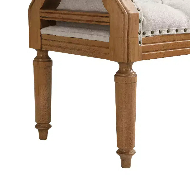 Upholstered Bed Bench Classic Button-Tufted Ottoman Mid-Century Entryway Shoe Bench Padded Vanity Stool Footstool with Rolled Arms - ModernLuxe
