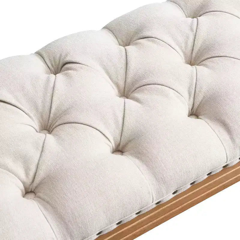 Upholstered Bed Bench Classic Button-Tufted Ottoman Mid-Century Entryway Shoe Bench Padded Vanity Stool Footstool with Rolled Arms - ModernLuxe