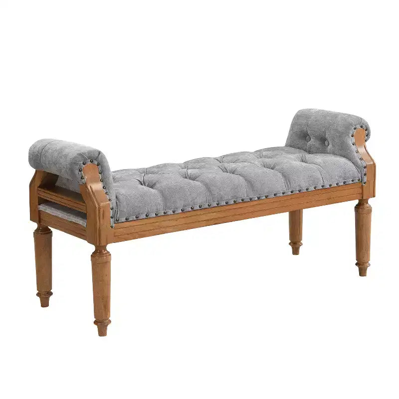 Upholstered Bed Bench Classic Button-Tufted Ottoman Mid-Century Entryway Shoe Bench Padded Vanity Stool Footstool with Rolled Arms - ModernLuxe