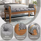 Upholstered Bed Bench Classic Button-Tufted Ottoman Mid-Century Entryway Shoe Bench Padded Vanity Stool Footstool with Rolled Arms - ModernLuxe