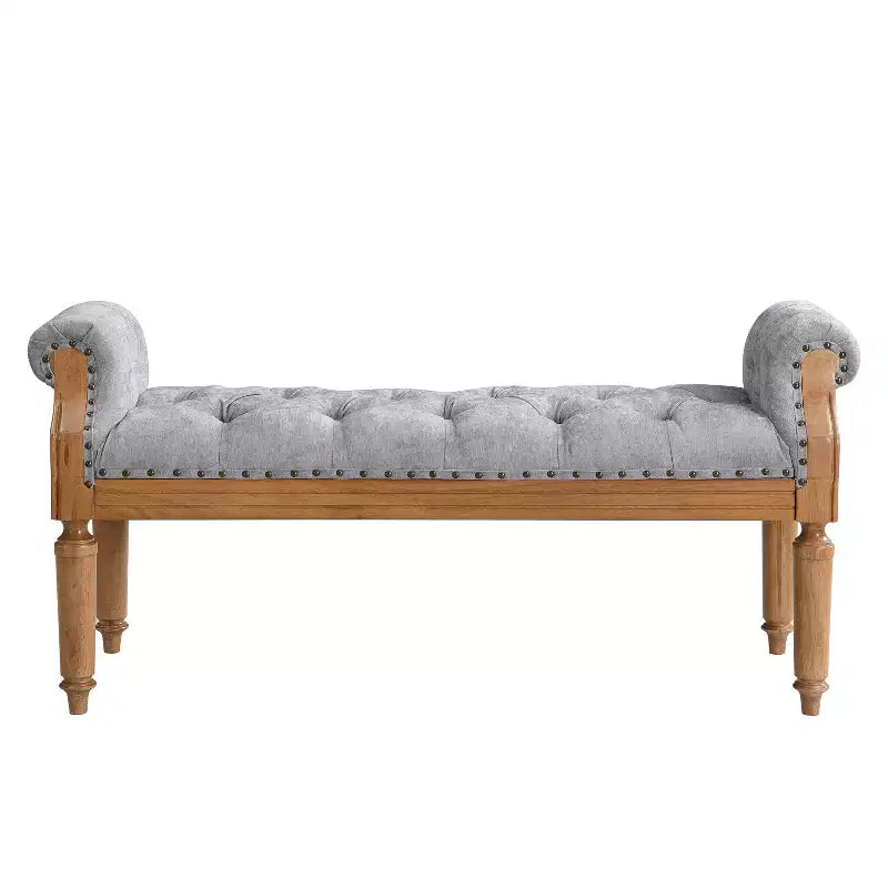 Upholstered Bed Bench Classic Button-Tufted Ottoman Mid-Century Entryway Shoe Bench Padded Vanity Stool Footstool with Rolled Arms - ModernLuxe