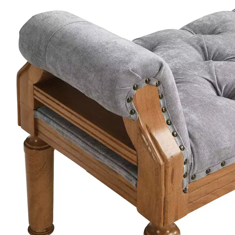Upholstered Bed Bench Classic Button-Tufted Ottoman Mid-Century Entryway Shoe Bench Padded Vanity Stool Footstool with Rolled Arms - ModernLuxe