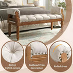 Upholstered Bed Bench Classic Button-Tufted Ottoman Mid-Century Entryway Shoe Bench Padded Vanity Stool Footstool with Rolled Arms - ModernLuxe