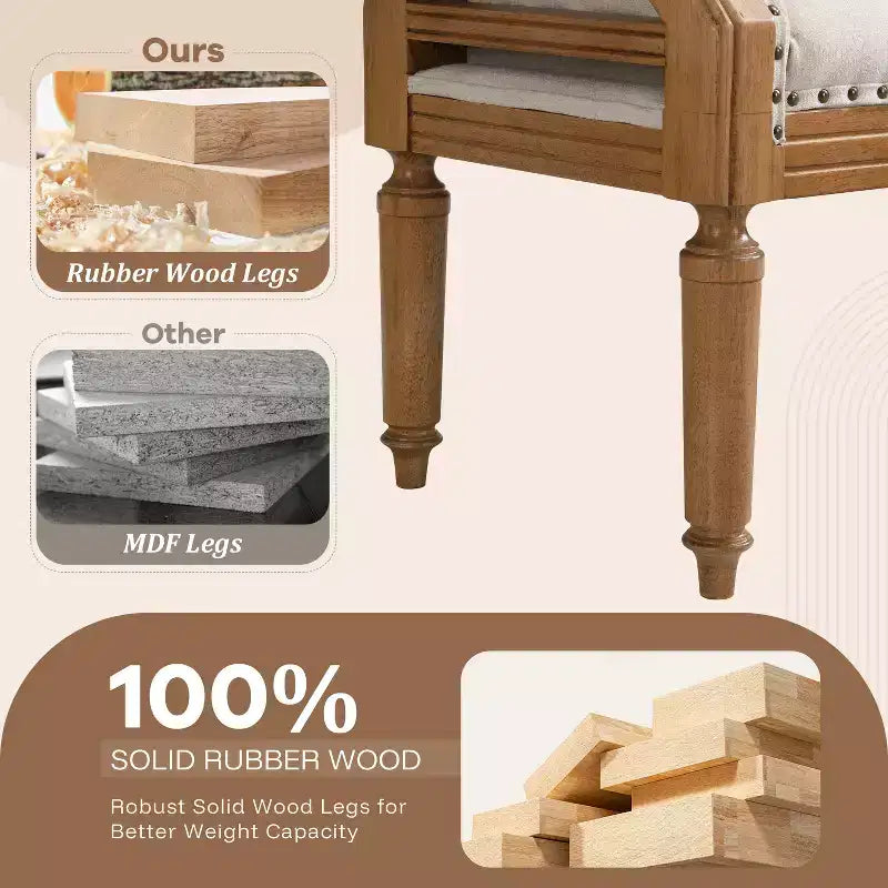Upholstered Bed Bench Classic Button-Tufted Ottoman Mid-Century Entryway Shoe Bench Padded Vanity Stool Footstool with Rolled Arms - ModernLuxe
