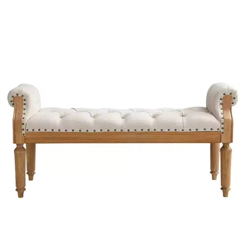 Upholstered Bed Bench Classic Button-Tufted Ottoman Mid-Century Entryway Shoe Bench Padded Vanity Stool Footstool with Rolled Arms - ModernLuxe