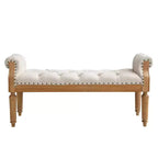 Upholstered Bed Bench Classic Button-Tufted Ottoman Mid-Century Entryway Shoe Bench Padded Vanity Stool Footstool with Rolled Arms - ModernLuxe