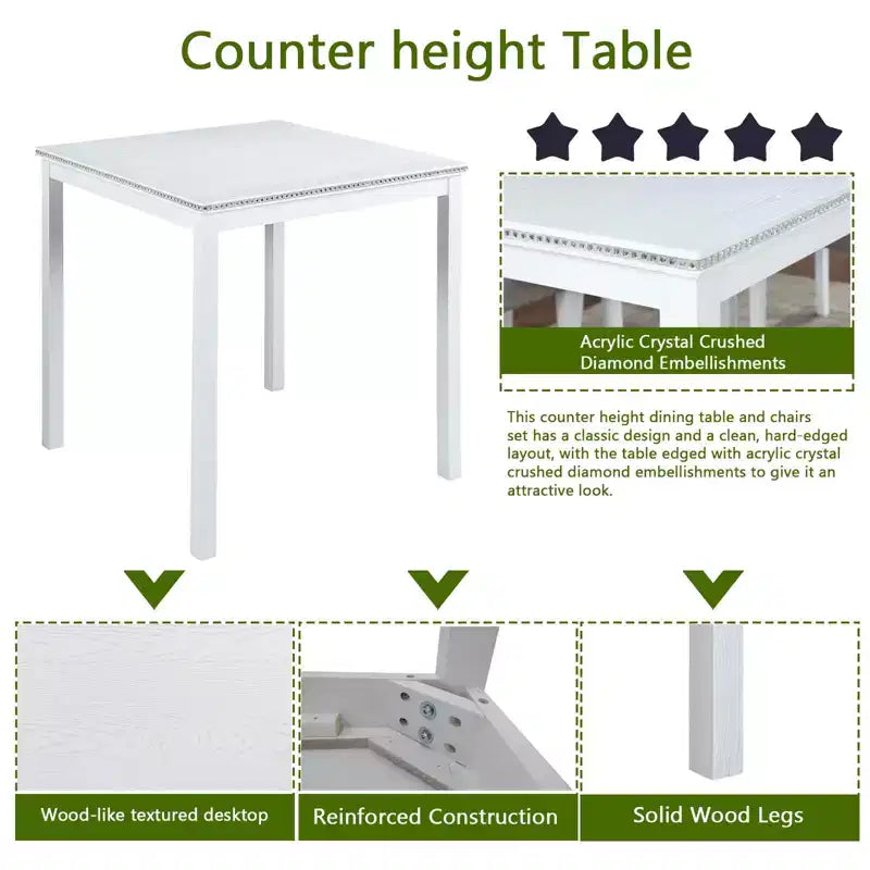 MAYEERTY Wooden Square Counter Height Dining Table, White Kitchen Table for Small Space for 4