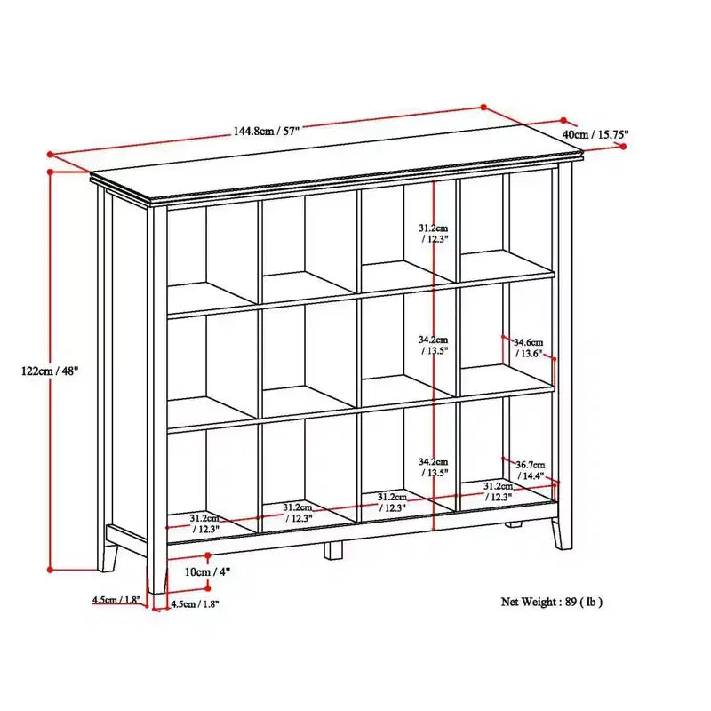 Stratford SOLID WOOD 48 inch x 57 inch Transitional 12 Cube Storage in White