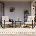 LAUSAINT HOME 3 Pieces Rocking Bistro Set, Oversize Rattan Conversation Set, Thick Cushions for Garden, Balcony, Backyard