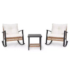 LAUSAINT HOME 3 Pieces Rocking Bistro Set, Oversize Rattan Conversation Set, Thick Cushions for Garden, Balcony, Backyard