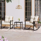 LAUSAINT HOME 3 Pieces Rocking Bistro Set, Oversize Rattan Conversation Set, Thick Cushions for Garden, Balcony, Backyard