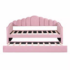 Twin Size Upholstered Sofa Bed with Trundle & USB Charging Station, Velvet Daybed for Bedroom, Pink