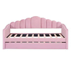 Twin Size Upholstered Sofa Bed with Trundle & USB Charging Station, Velvet Daybed for Bedroom, Pink