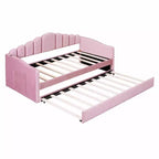 Twin Size Upholstered Sofa Bed with Trundle & USB Charging Station, Velvet Daybed for Bedroom, Pink