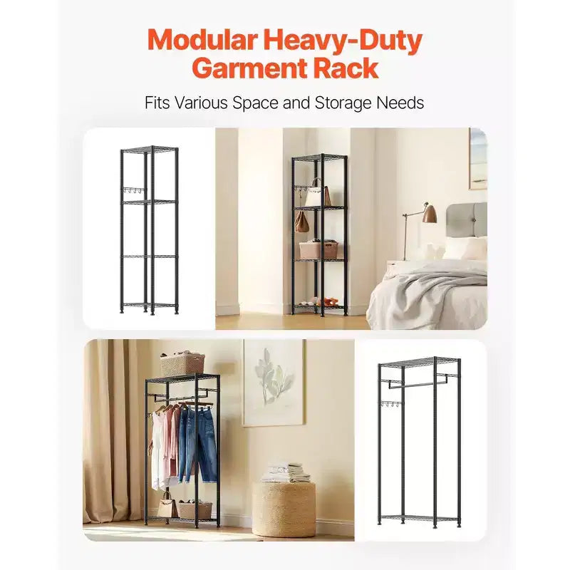 VIYET Heavy Duty Freestanding Clothing Rack - Steel Frame, Storage Shelves, 800LBS Load