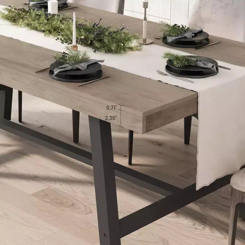 Acekool Industrial Dining Table, Rectangular Kitchen & Dining Room Table for 4-6, Rustic Wood and Metal Design
