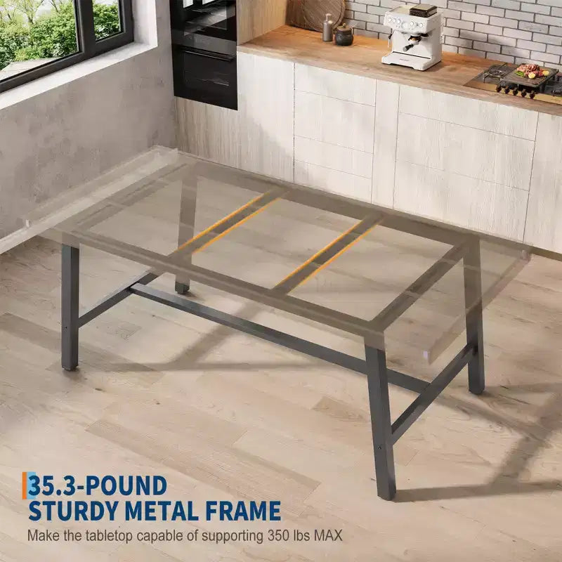 Acekool Industrial Dining Table, Rectangular Kitchen & Dining Room Table for 4-6, Rustic Wood and Metal Design
