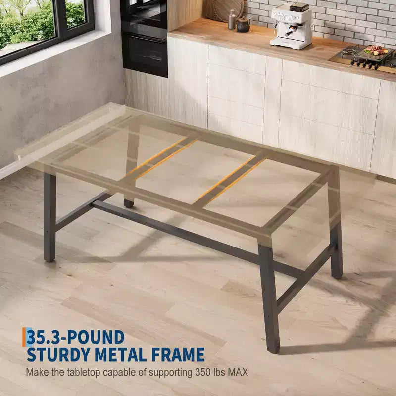 Acekool Industrial Dining Table, Rectangular Kitchen & Dining Room Table for 4-6, Rustic Wood and Metal Design