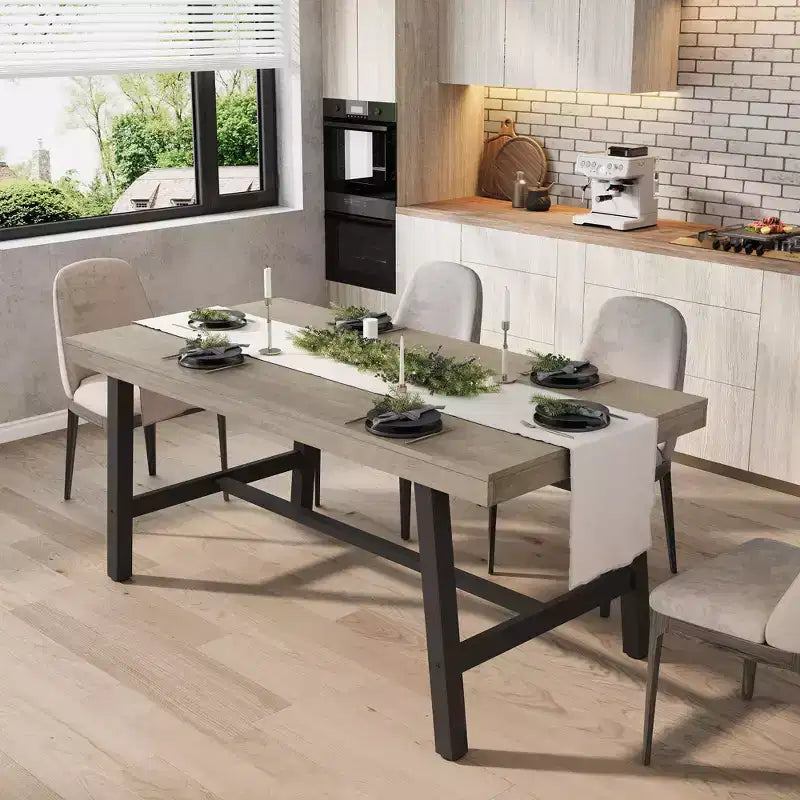Acekool Industrial Dining Table, Rectangular Kitchen & Dining Room Table for 4-6, Rustic Wood and Metal Design
