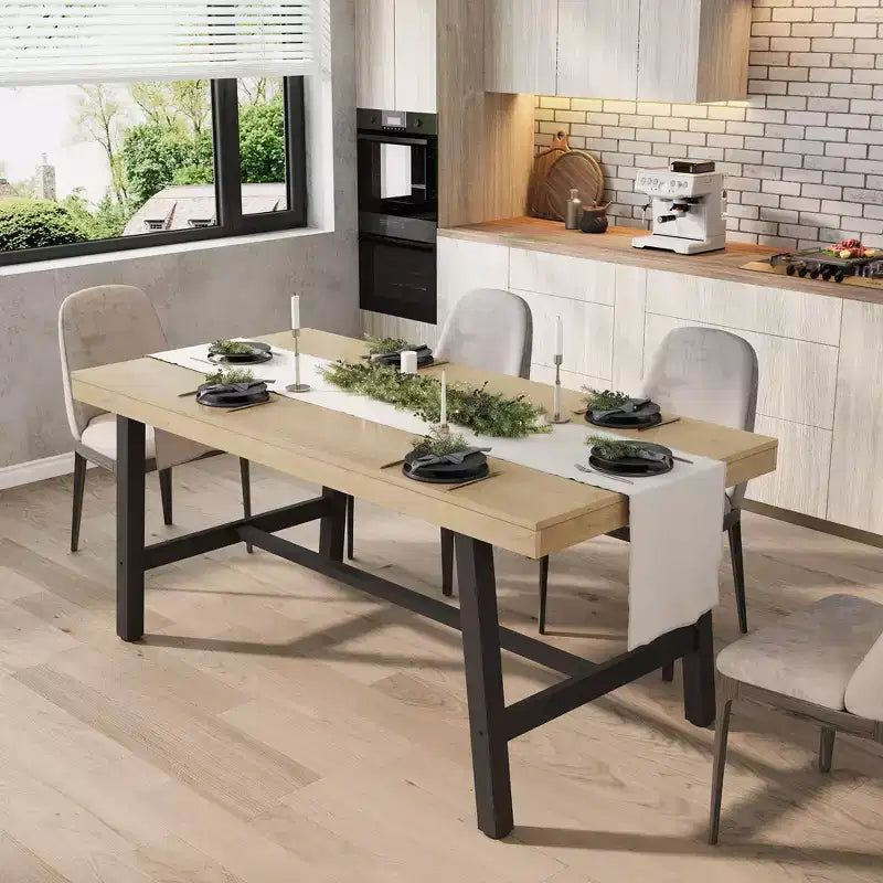 Acekool Industrial Dining Table, Rectangular Kitchen & Dining Room Table for 4-6, Rustic Wood and Metal Design