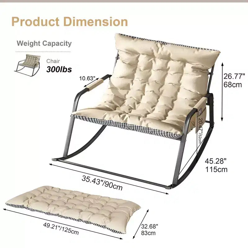 Rocking Chair with Storage, Cushions & ArmrestsAll-Season Ergonomic Lounge Chair, Breathable Comfort for Bedroom, Living Room, Patio, Garden