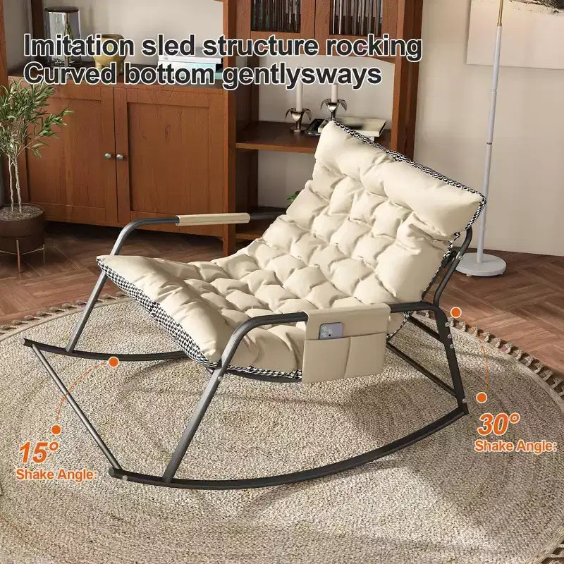 Rocking Chair with Storage, Cushions & ArmrestsAll-Season Ergonomic Lounge Chair, Breathable Comfort for Bedroom, Living Room, Patio, Garden