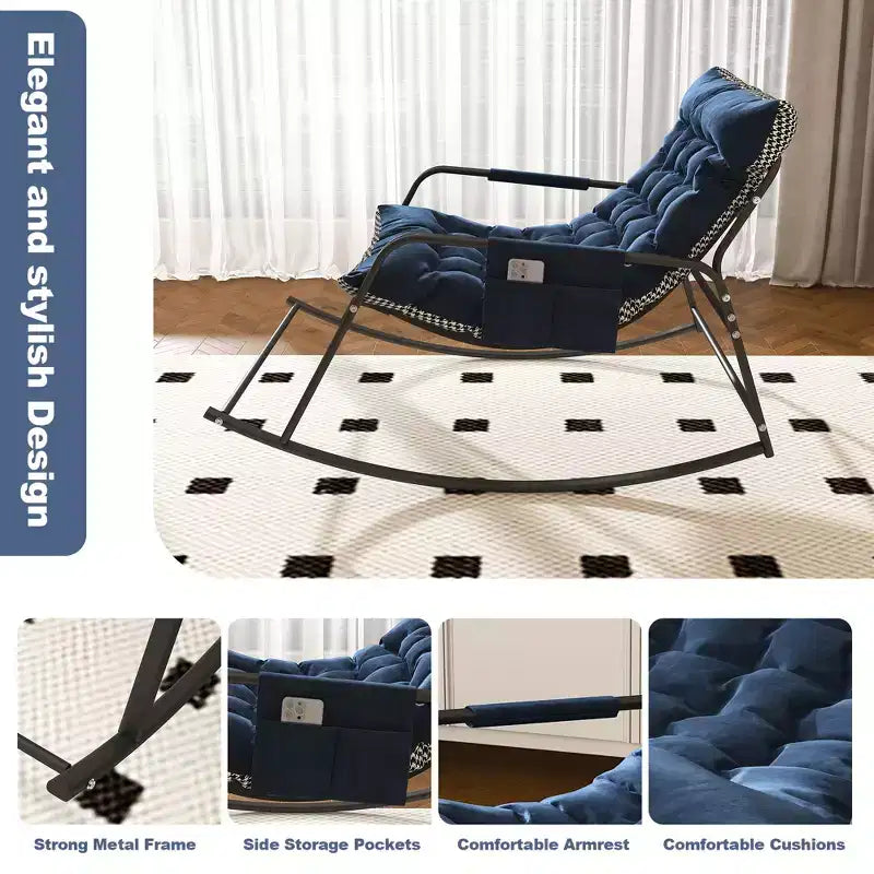 Rocking Chair with Storage, Cushions & ArmrestsAll-Season Ergonomic Lounge Chair, Breathable Comfort for Bedroom, Living Room, Patio, Garden