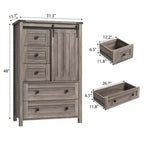 Farmhouse 5 Drawer Dresser for Bedroom, Wood Dresser Chest of Drawer with Sliding Barn Door, Adjustable Shelf, Storage Organizer for Bedroom