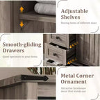 Farmhouse 5 Drawer Dresser for Bedroom, Wood Dresser Chest of Drawer with Sliding Barn Door, Adjustable Shelf, Storage Organizer for Bedroom