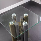 Rectangular Coffee Table with Clear Tempered Glass Top, Stainless Steel Frame Modern Sleek Center Table, Mid Century Center Table