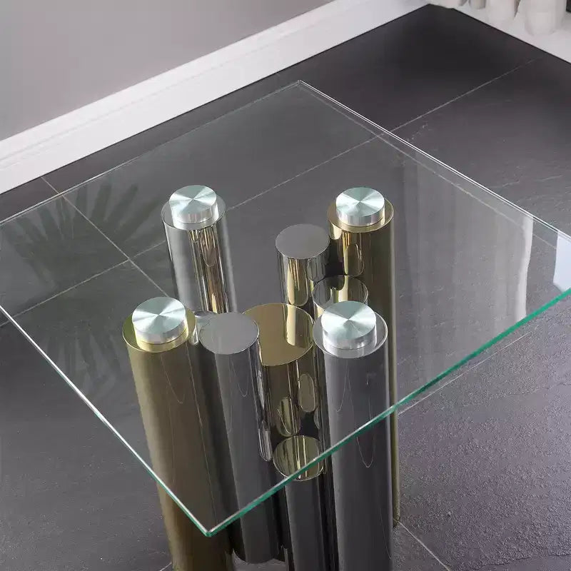 Rectangular Coffee Table with Clear Tempered Glass Top, Stainless Steel Frame Modern Sleek Center Table, Mid Century Center Table