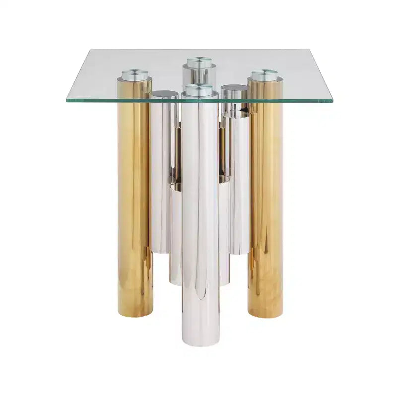Rectangular Coffee Table with Clear Tempered Glass Top, Stainless Steel Frame Modern Sleek Center Table, Mid Century Center Table