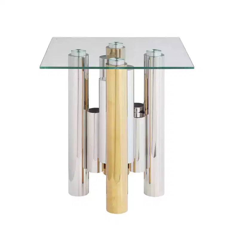 Rectangular Coffee Table with Clear Tempered Glass Top, Stainless Steel Frame Modern Sleek Center Table, Mid Century Center Table