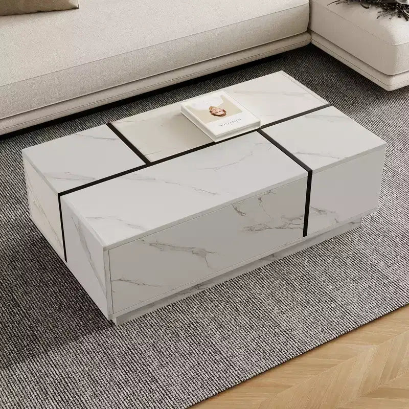 A Rectangular Sliding Top Coffee Table with 2 Drawers and 2 Hidden Storage Spaces, Suitable for the Living Room