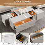 A Rectangular Sliding Top Coffee Table with 2 Drawers and 2 Hidden Storage Spaces, Suitable for the Living Room