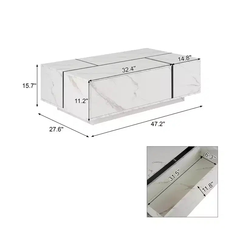 A Rectangular Sliding Top Coffee Table with 2 Drawers and 2 Hidden Storage Spaces, Suitable for the Living Room